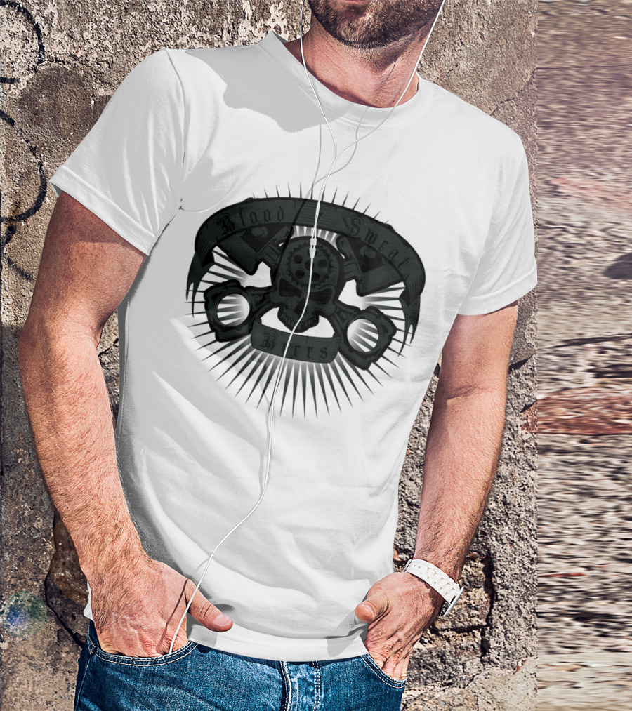 Blood Sweat Beers Skull And Pistons Iconography T-Shirt