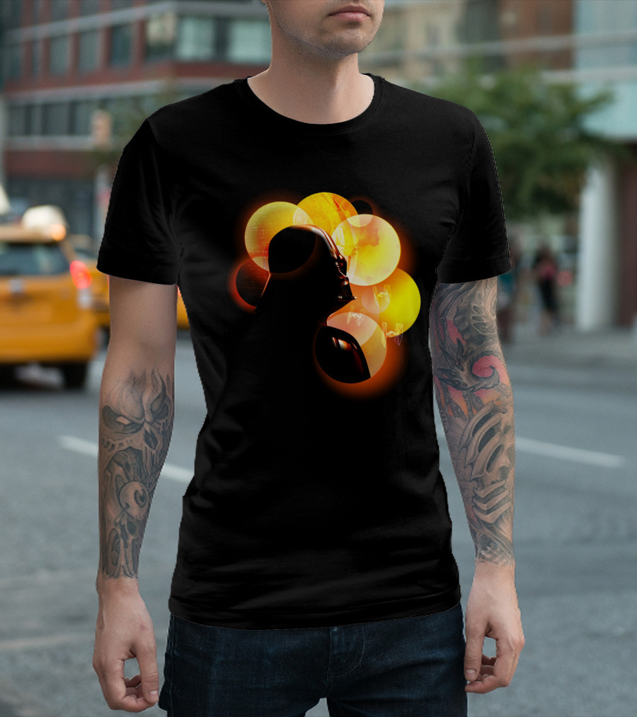 Vader TIE Fighter Silhouette with Bright Planetary Rings T-Shirt