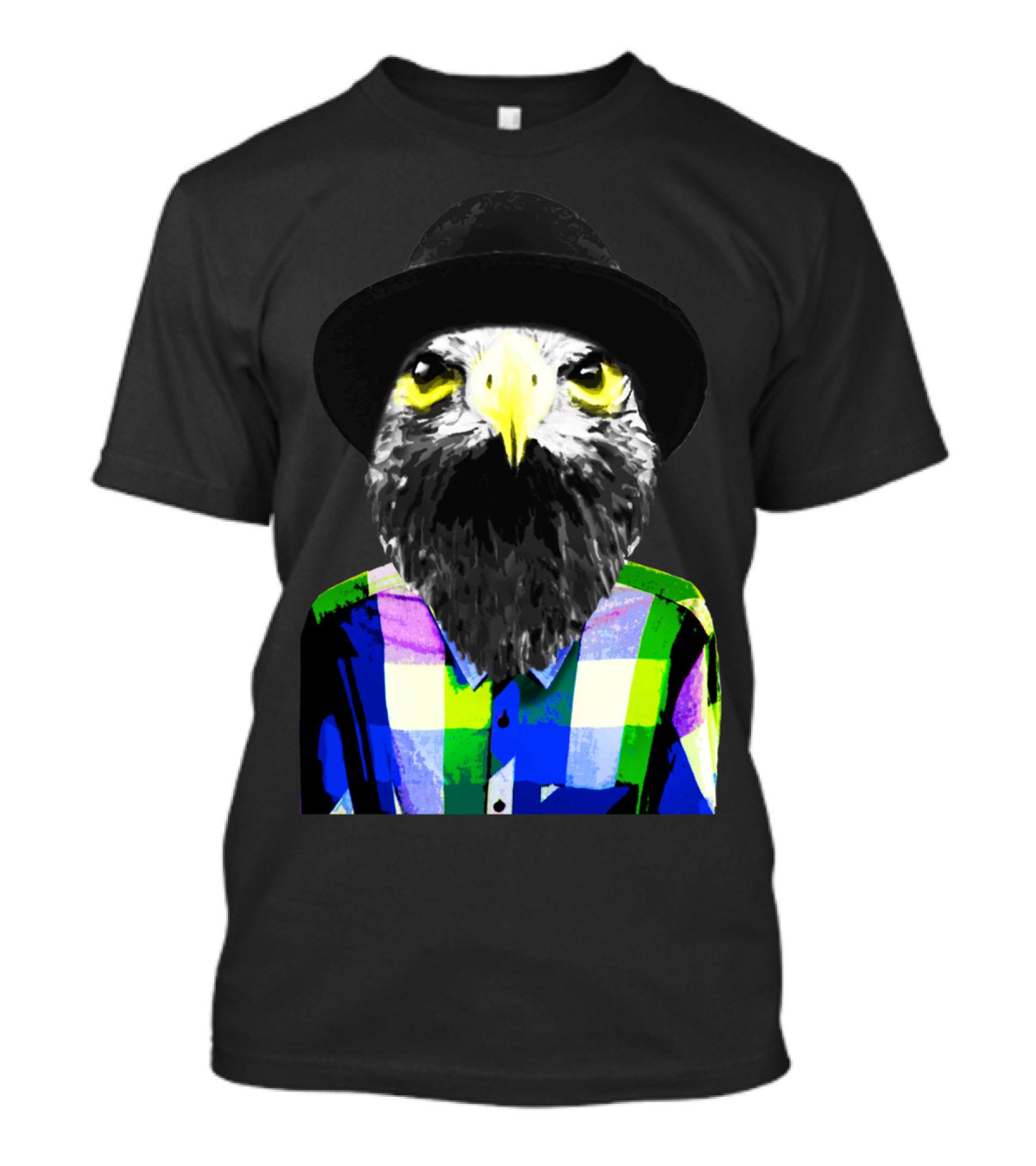 An American Eagle In Brooklyn With Hat And Plaid T-Shirt