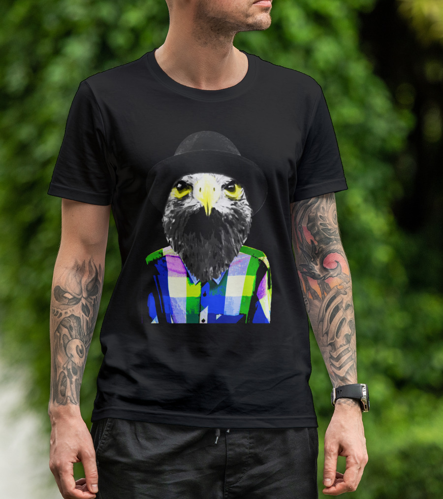 An American Eagle In Brooklyn With Hat And Plaid T-Shirt