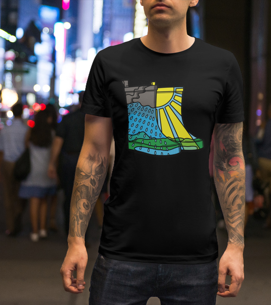 Rainy Day Boots Sunshine And Raindrops Fusion T-Shirt