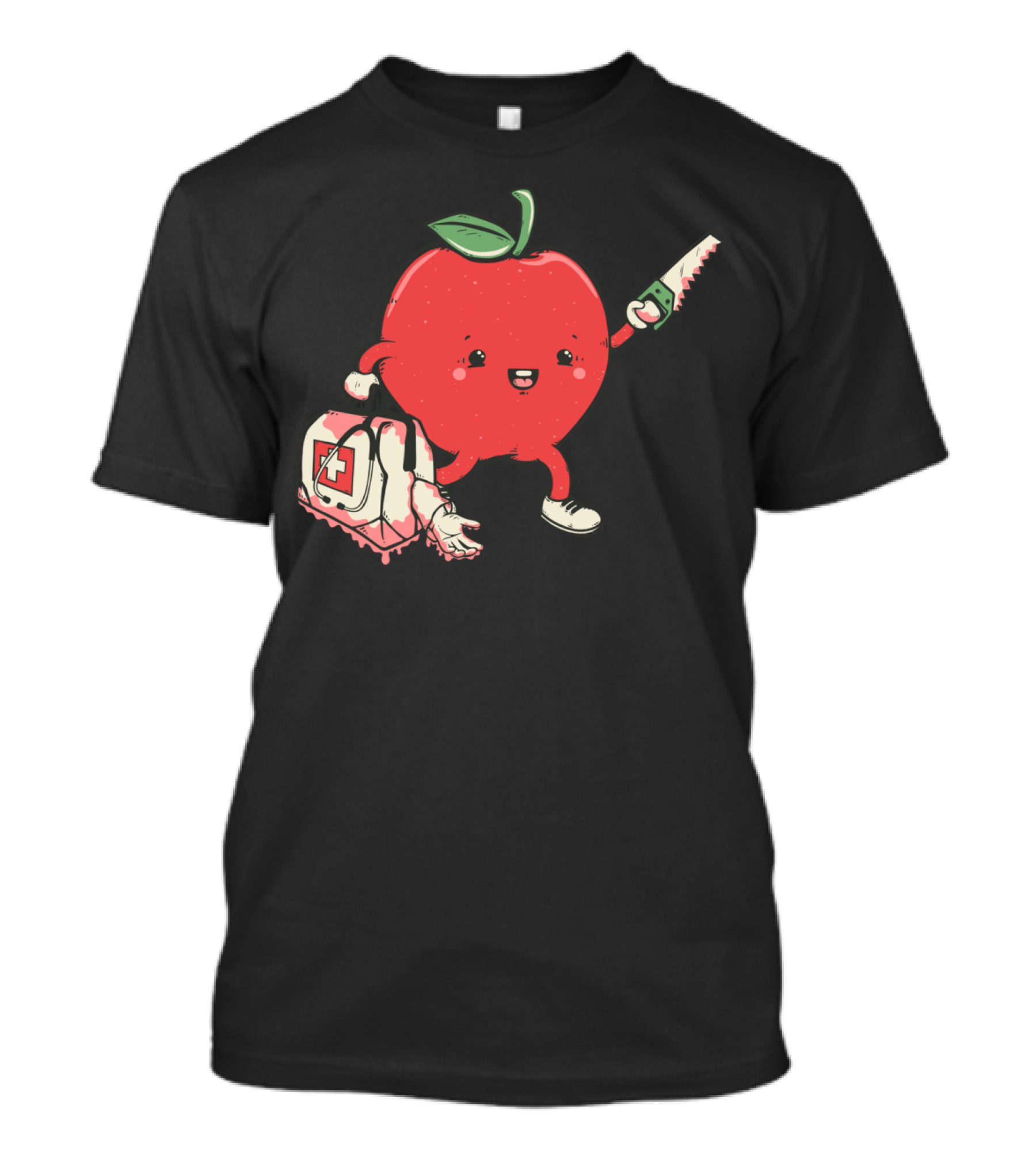 Evil Apple With Bloody Saw And Medical Bag T-Shirt