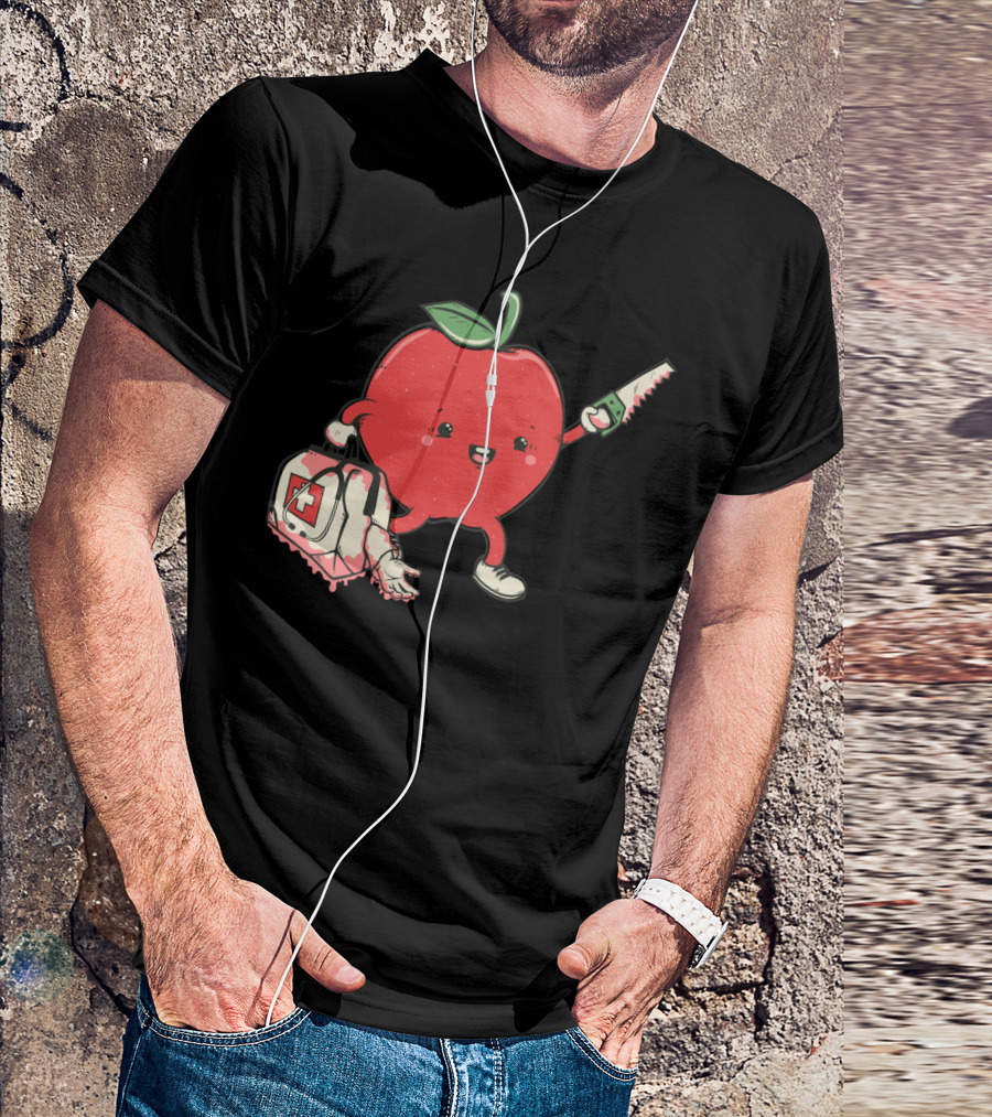 Evil Apple With Bloody Saw And Medical Bag T-Shirt