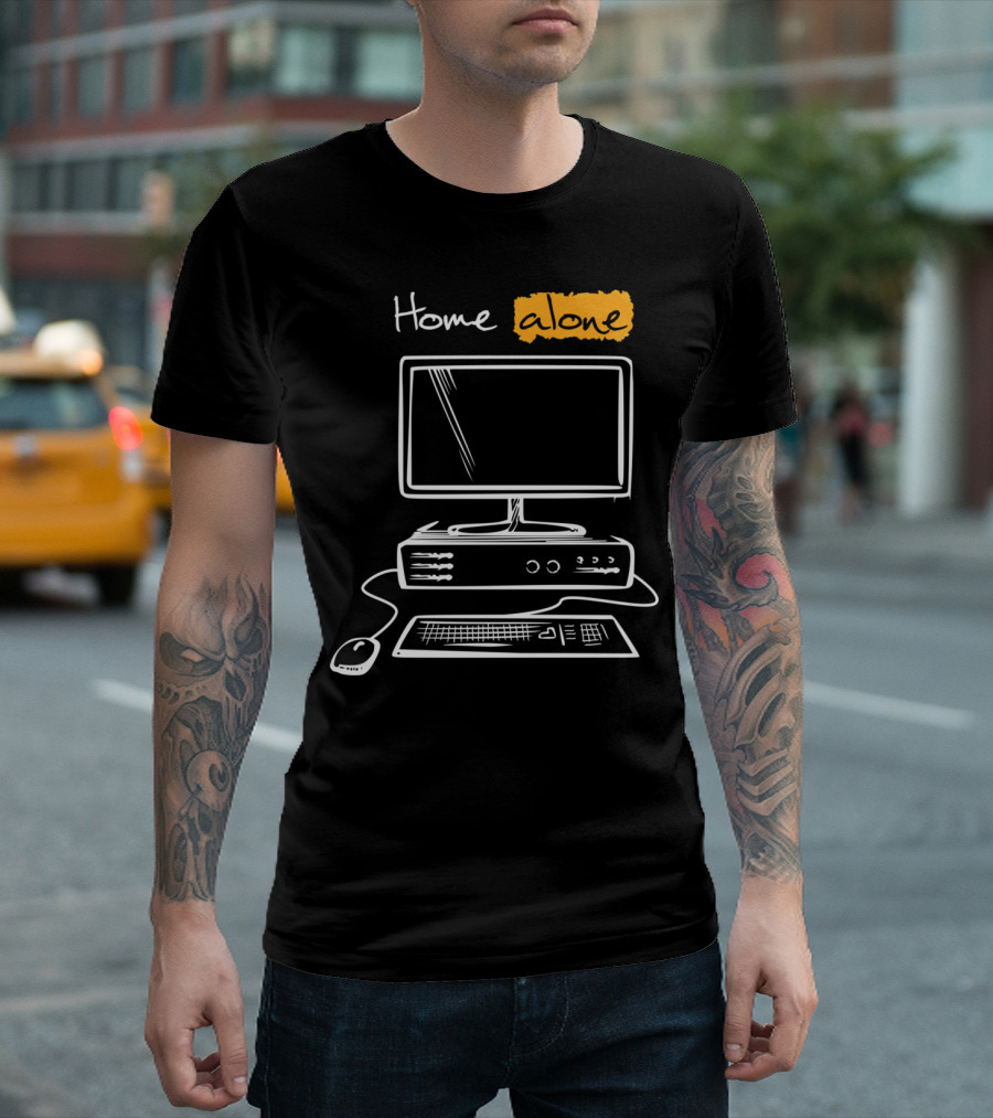 Home Alone Computer Sketch Yellow Highlight T-Shirt