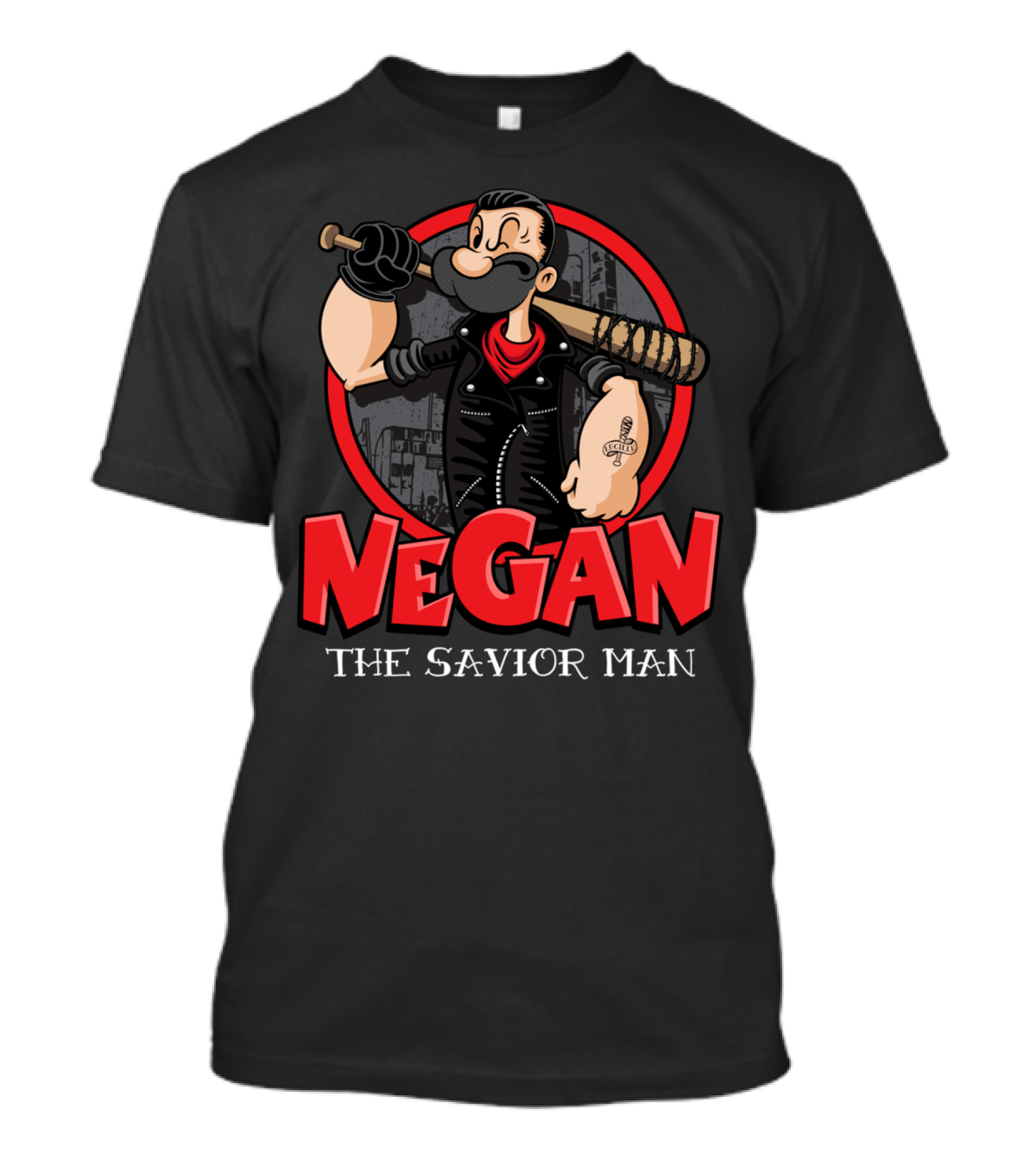 Negan The Savior Man Cartoon Character With Bat And Tattoo T-Shirt