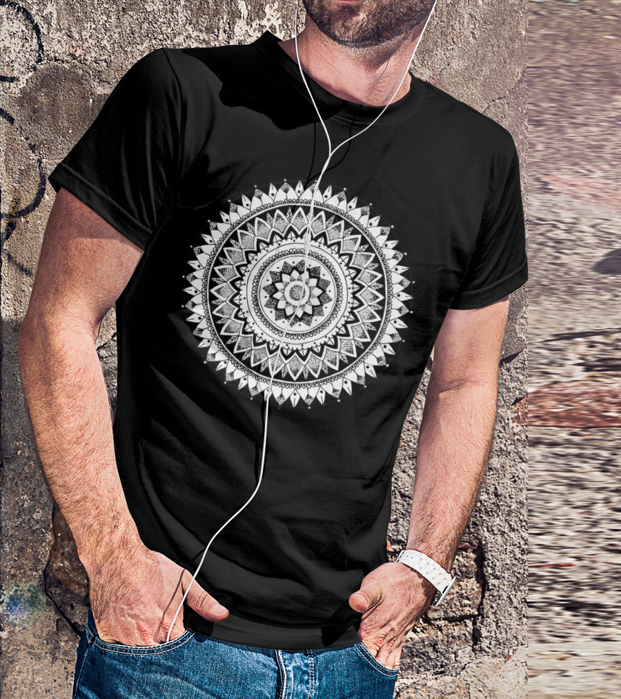 Continuum Mandala Black And White Geometric T-Shirt