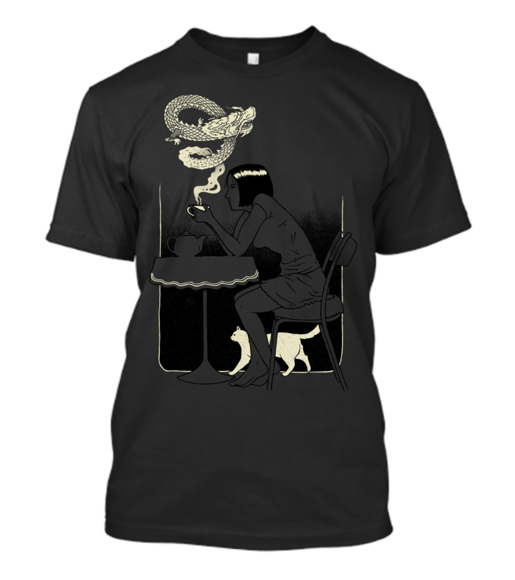 A Moment Of Zen Woman At Table With Tea Dragon Smoke T-Shirt