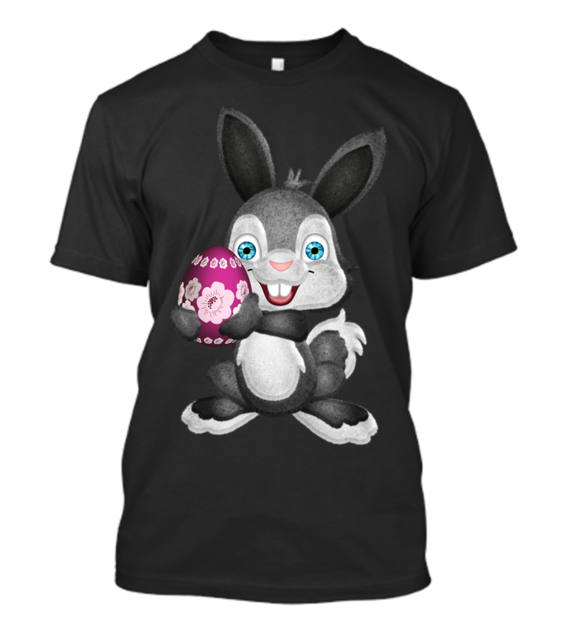 Playful Fluffy Easter Bunny Holding Pink Floral Egg T-Shirt