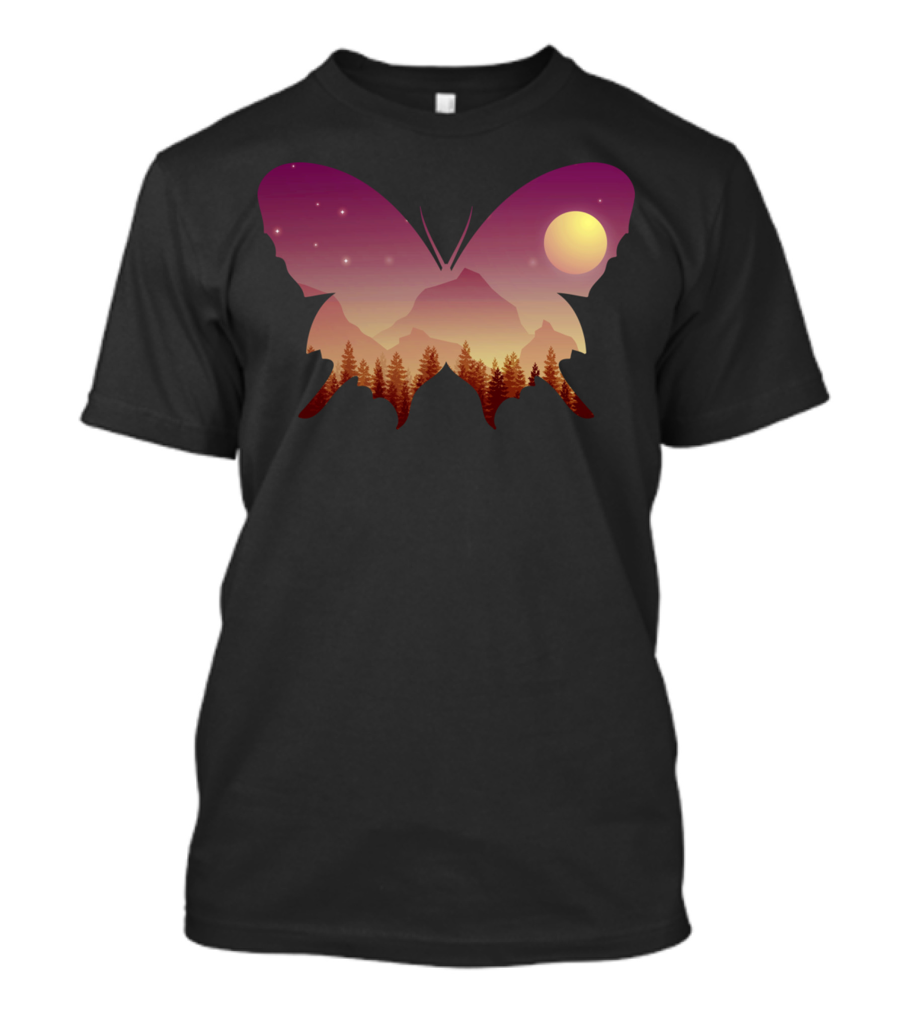 Butterfly Forest Twilight Mountain T-Shirt