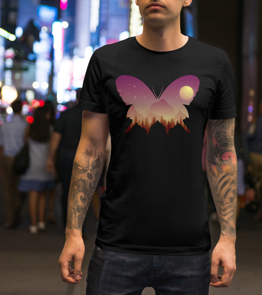 Butterfly Forest Twilight Mountain T-Shirt