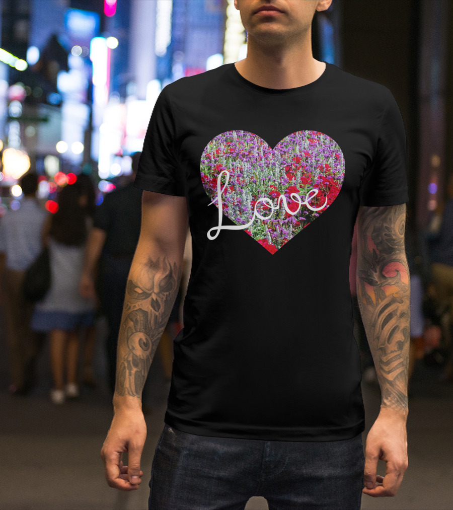 Love Heart With Vibrant Floral Background T-Shirt