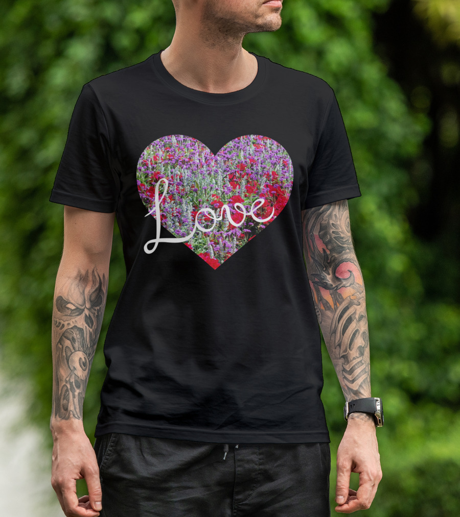 Love Heart With Vibrant Floral Background T-Shirt