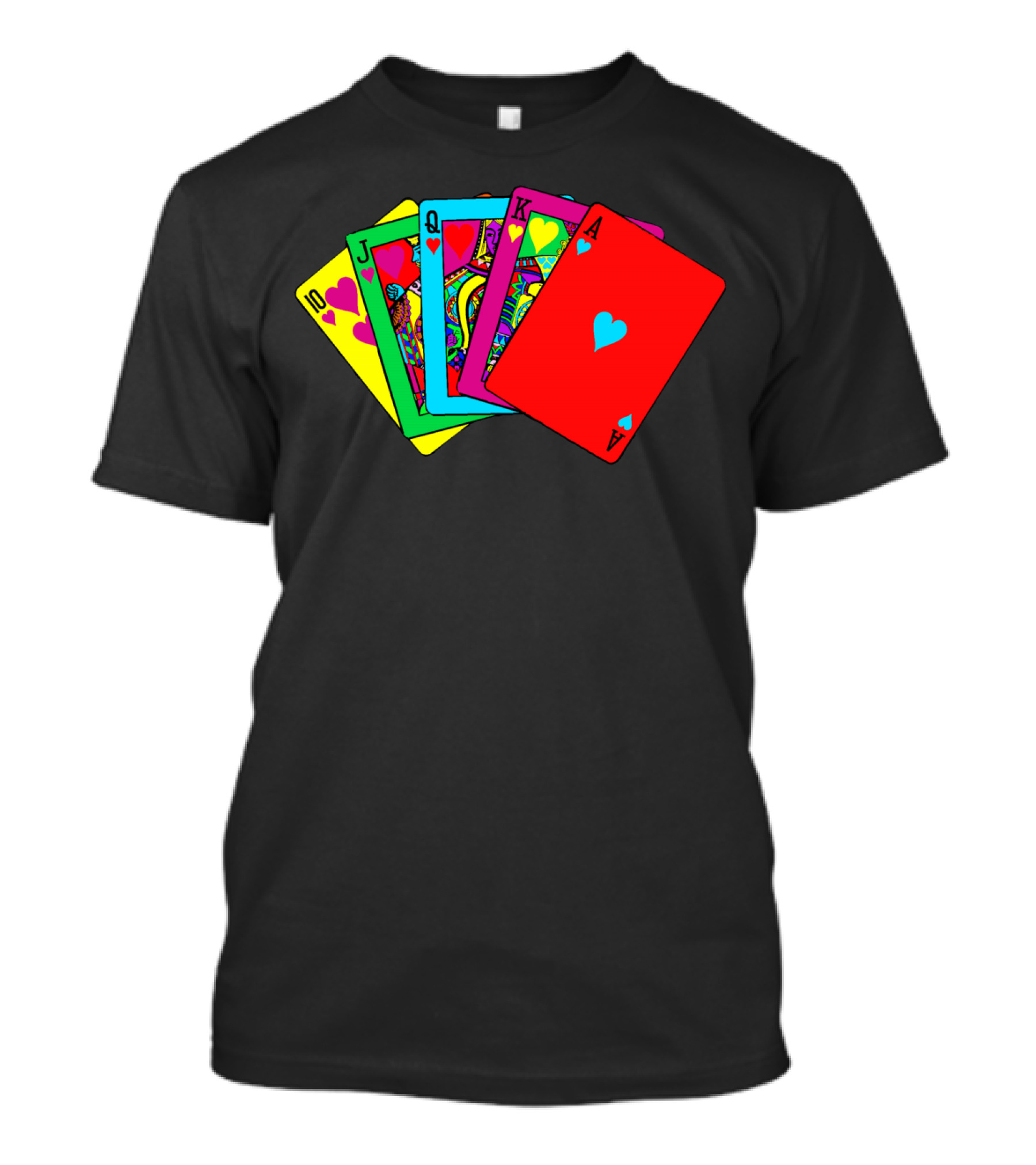 Fluorescent Royal Flush Neon Playing Cards Hearts T-Shirt