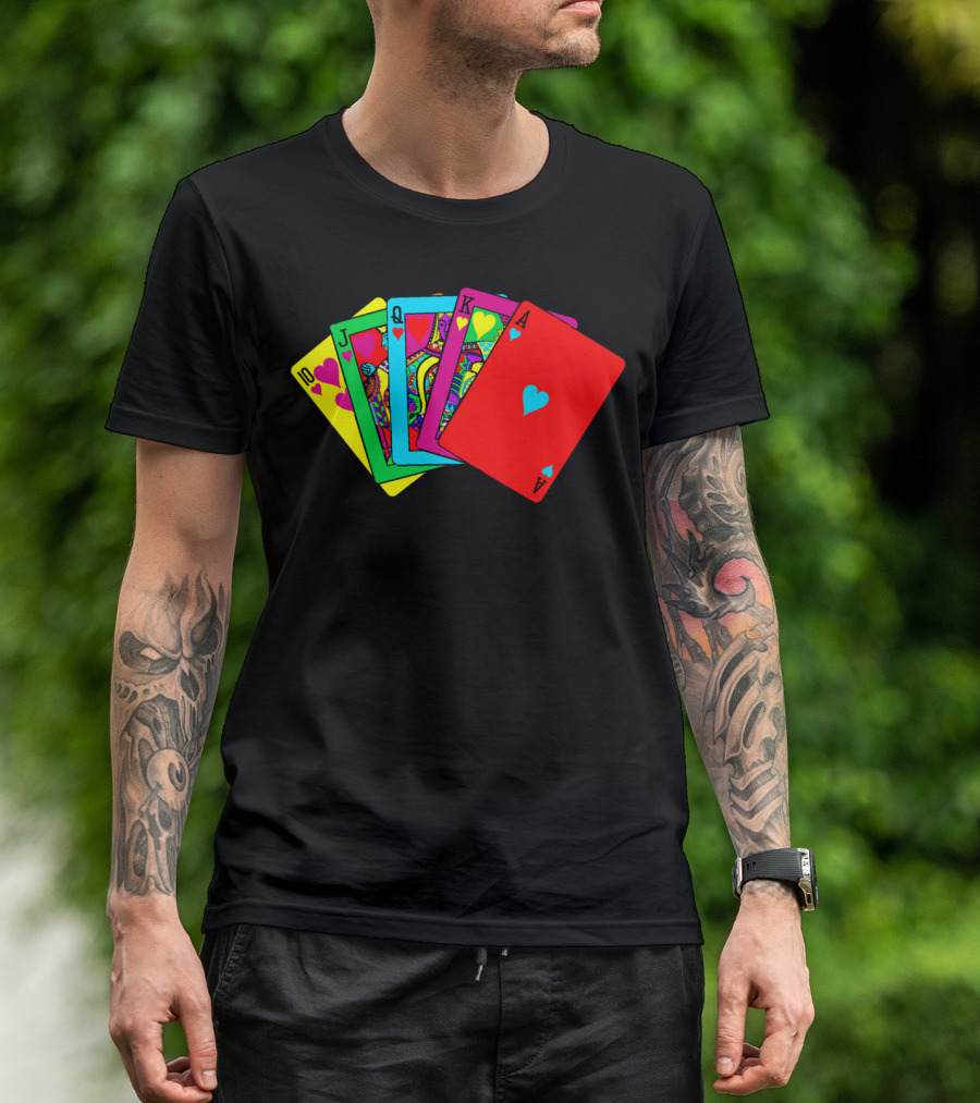 Fluorescent Royal Flush Neon Playing Cards Hearts T-Shirt
