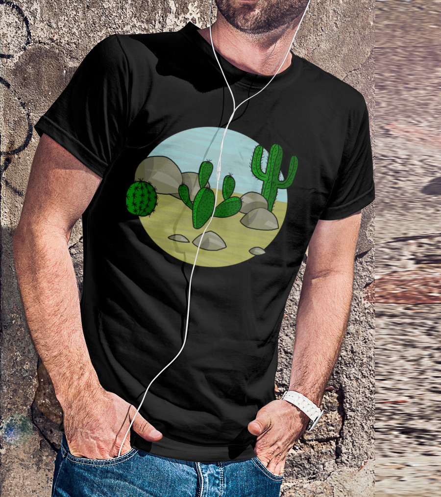 Desert Cactus Landscape With Rocks And Sky T-Shirt