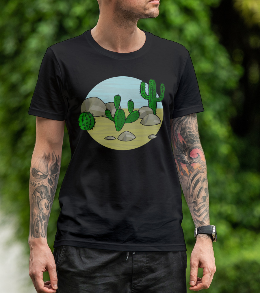 Desert Cactus Landscape With Rocks And Sky T-Shirt