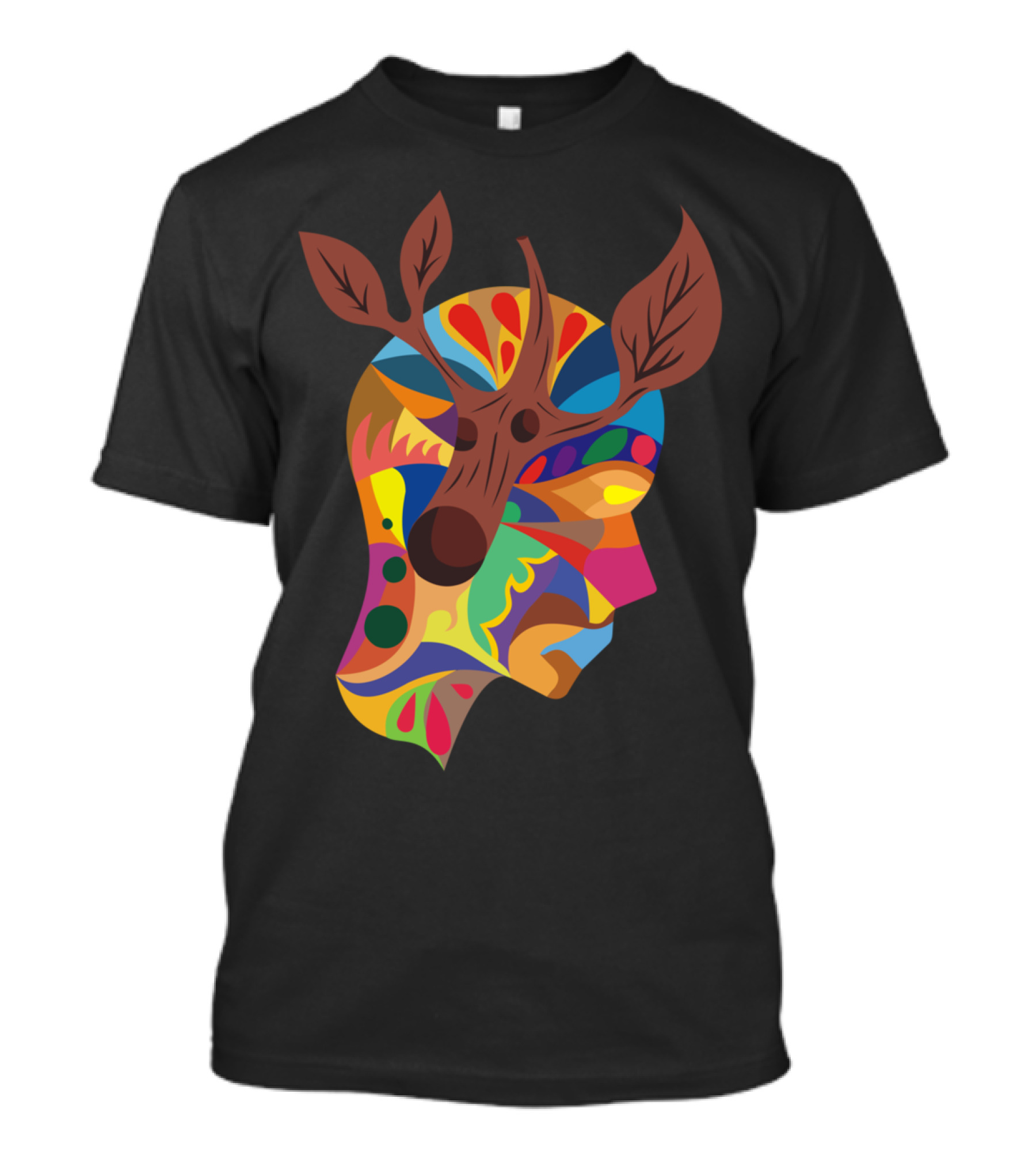 Ramas Colorful Abstract Deer Antlers Head T-Shirt