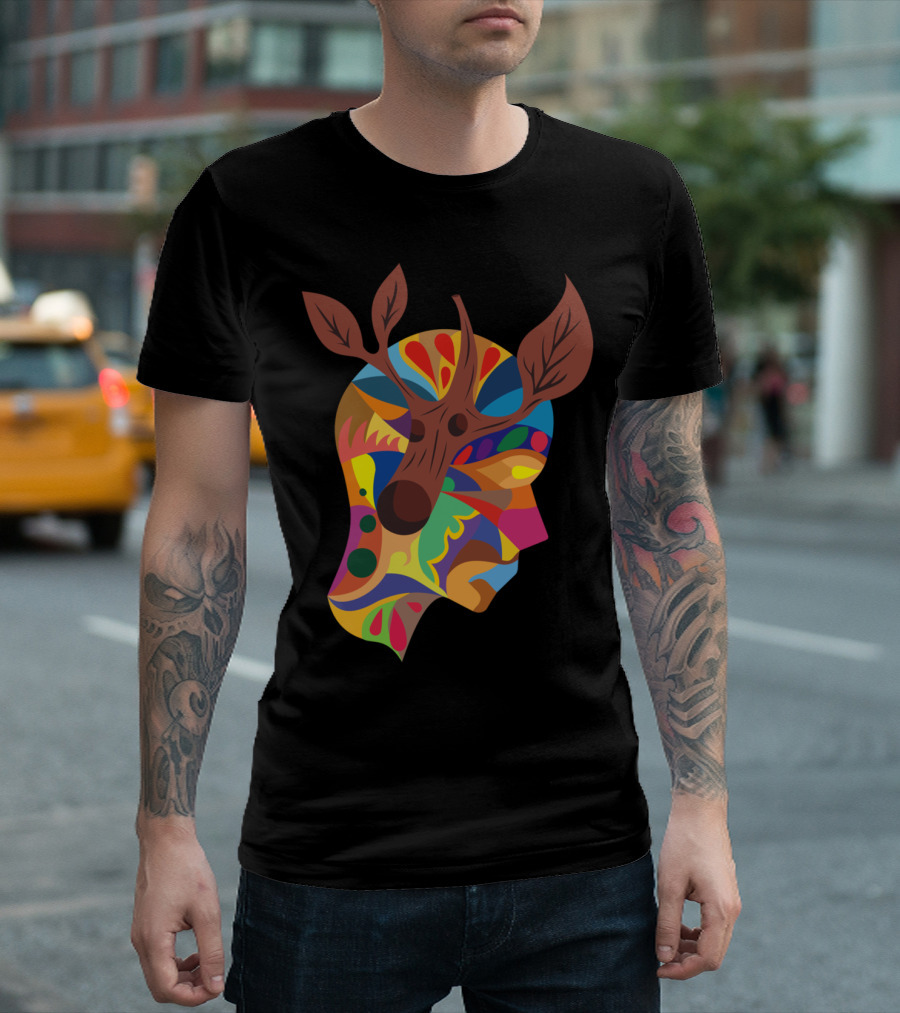 Ramas Colorful Abstract Deer Antlers Head T-Shirt