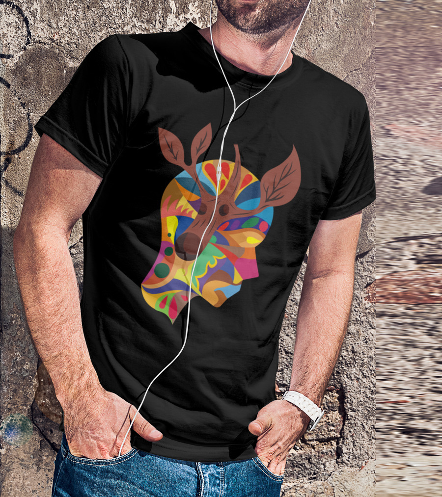 Ramas Colorful Abstract Deer Antlers Head T-Shirt