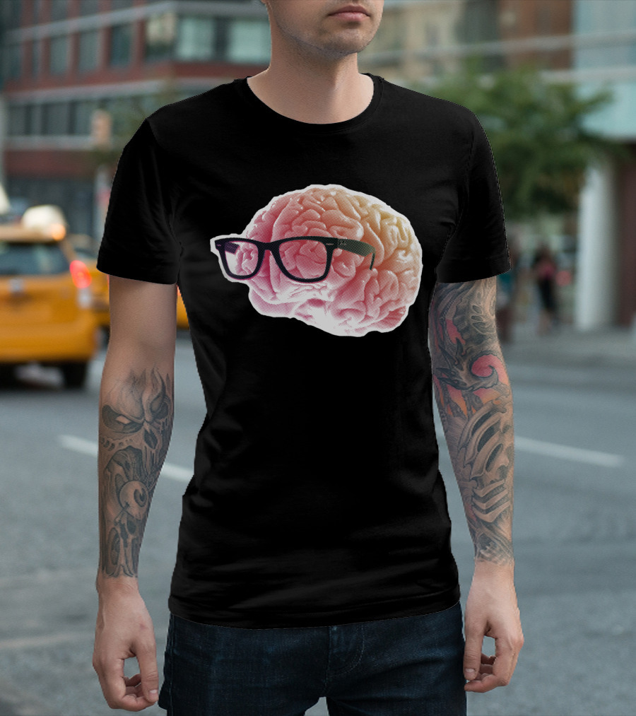 NERDY BRAIN Glasses on Pink Brain T-Shirt