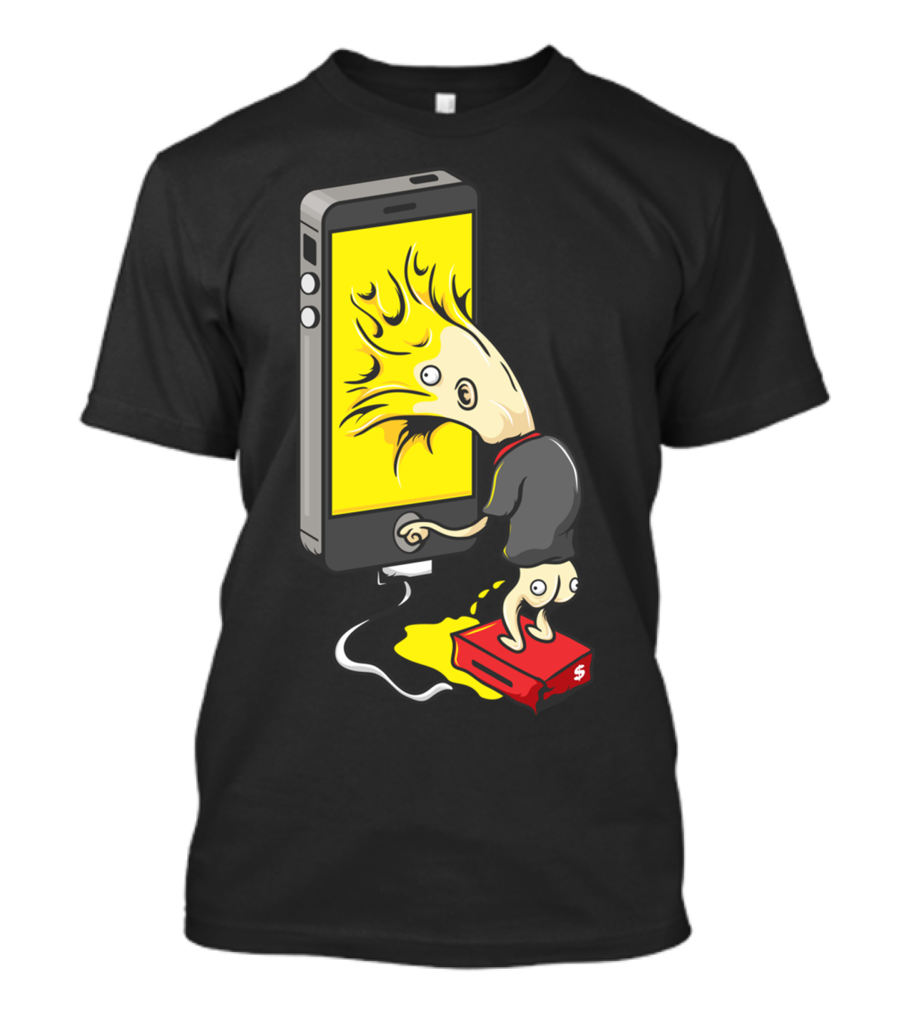 Superb Glue Phone Fusion Creature With Yellow Screen And Red Shoe Plug T-Shirt