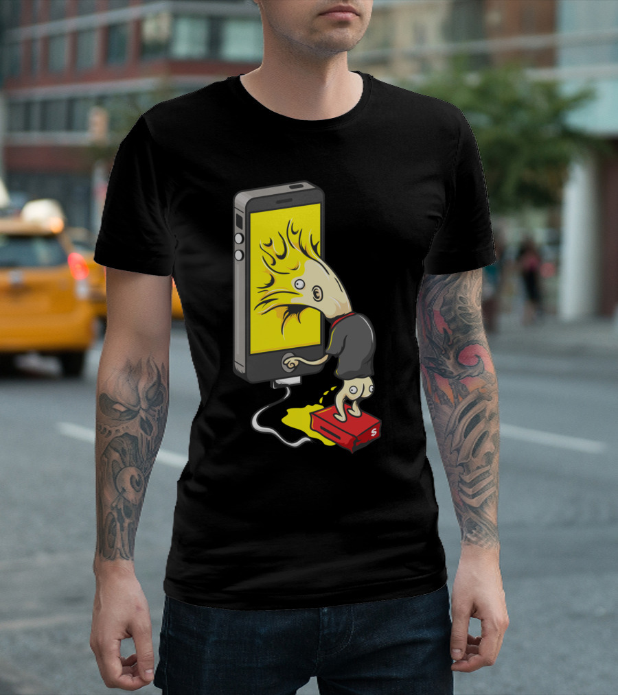 Superb Glue Phone Fusion Creature With Yellow Screen And Red Shoe Plug T-Shirt