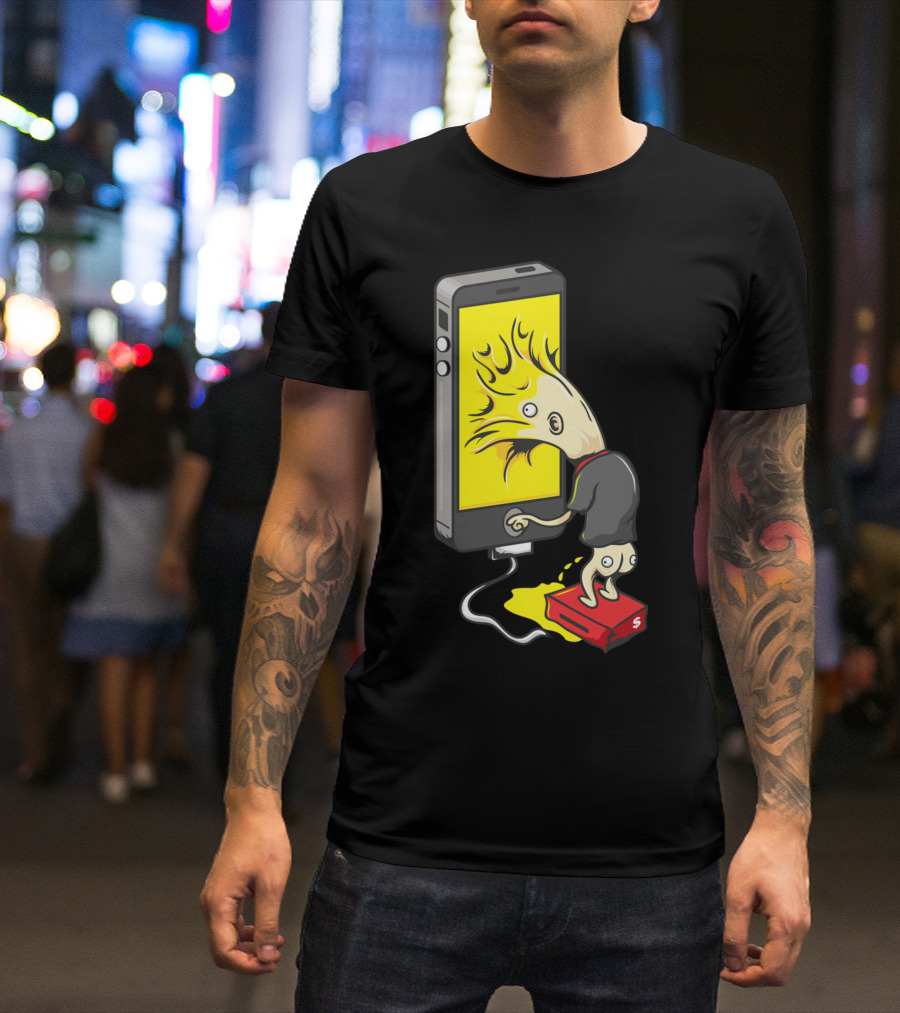 Superb Glue Phone Fusion Creature With Yellow Screen And Red Shoe Plug T-Shirt