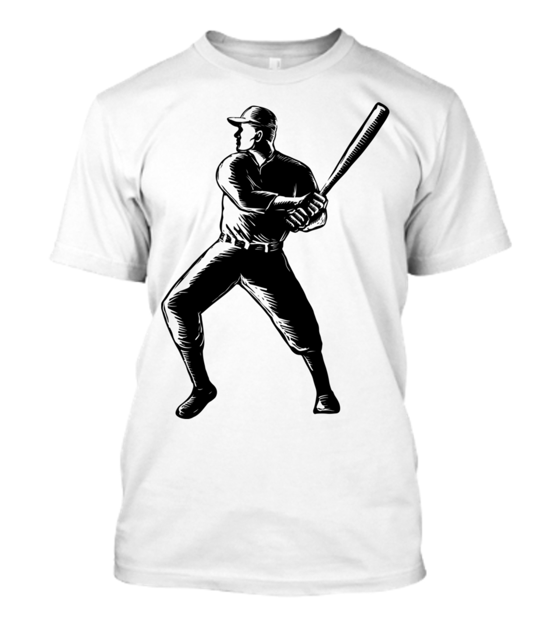 Baseball Player Batting Woodcut T-Shirt