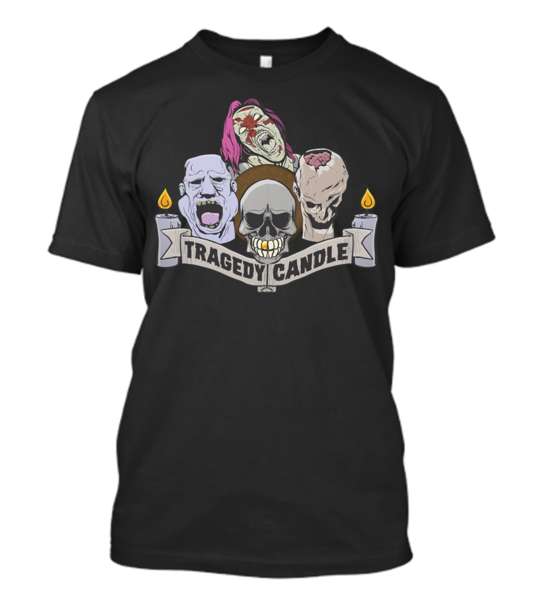 Tragedy Candle Skull Zombie Faces With Flames T-Shirt