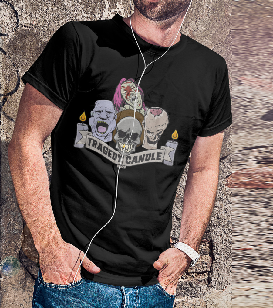 Tragedy Candle Skull Zombie Faces With Flames T-Shirt