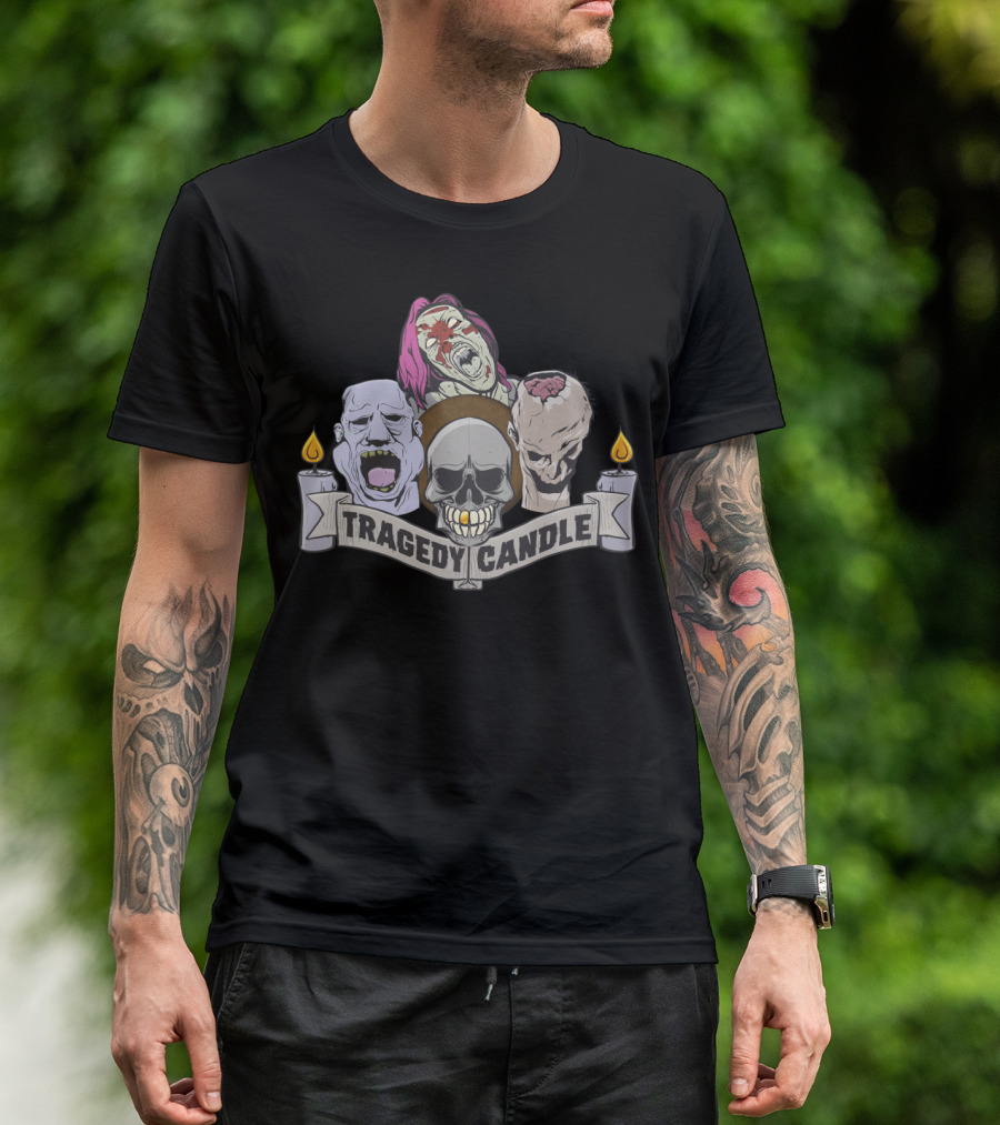 Tragedy Candle Skull Zombie Faces With Flames T-Shirt