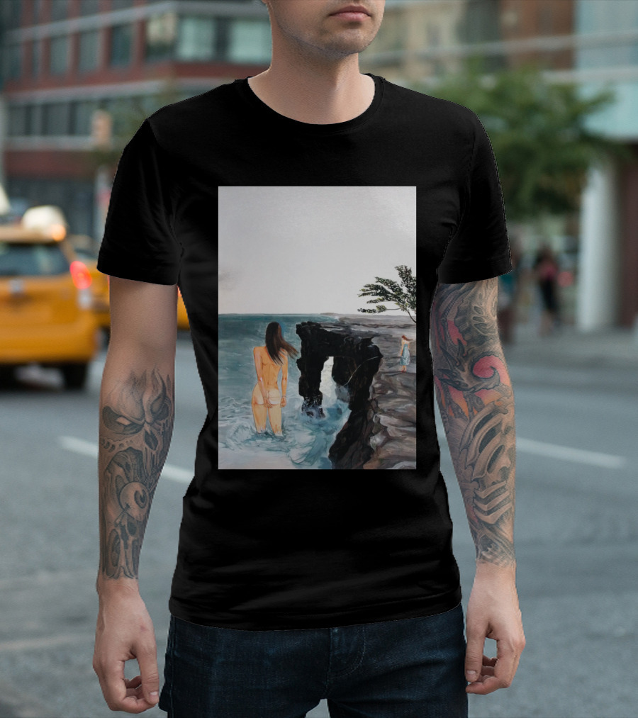 Destinies La Coastal Cliff Art With Ocean View And Woman In Water T-Shirt