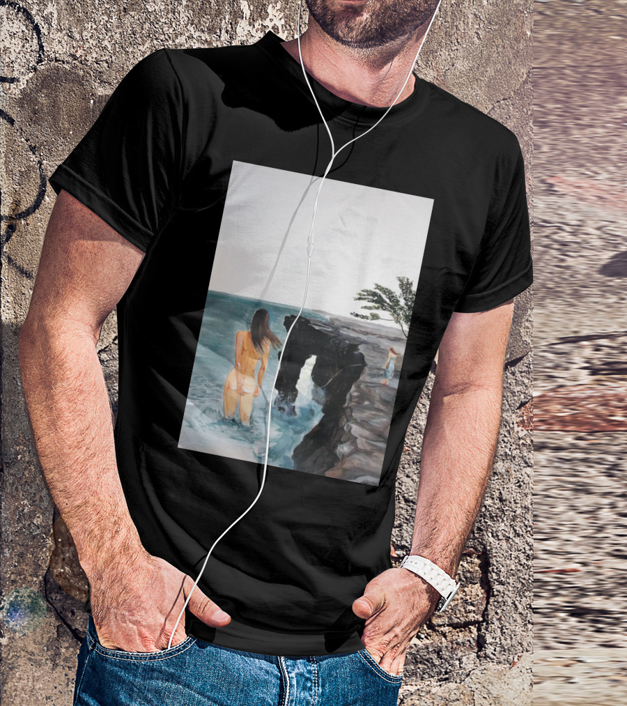 Destinies La Coastal Cliff Art With Ocean View And Woman In Water T-Shirt