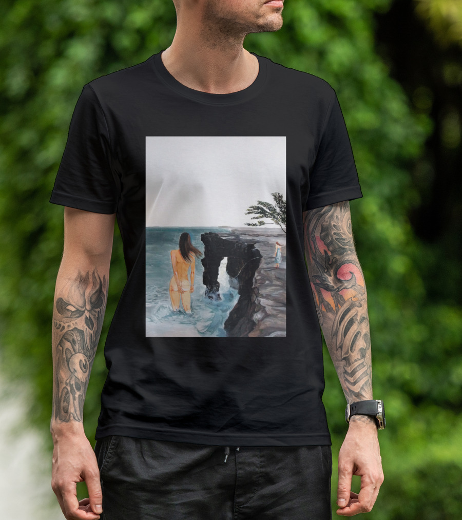 Destinies La Coastal Cliff Art With Ocean View And Woman In Water T-Shirt