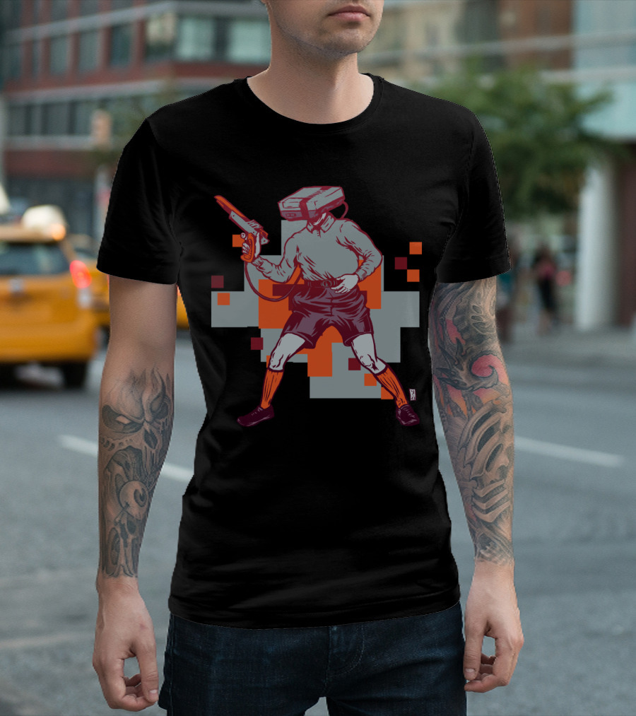NES Man Retro Gamer with Zapper and Console Head T-Shirt