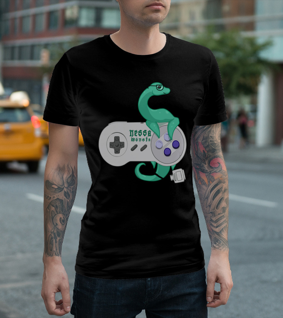 NessaMonsta Nessie Dinosaur Retro Game Controller T-Shirt