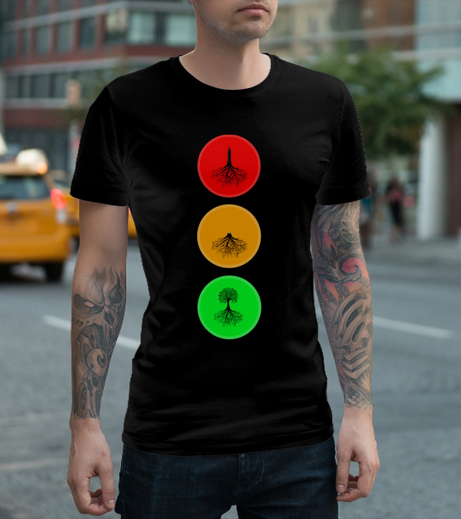 Destruction of Forest with Traffic Light Colors and Tree Roots Transformation T-Shirt