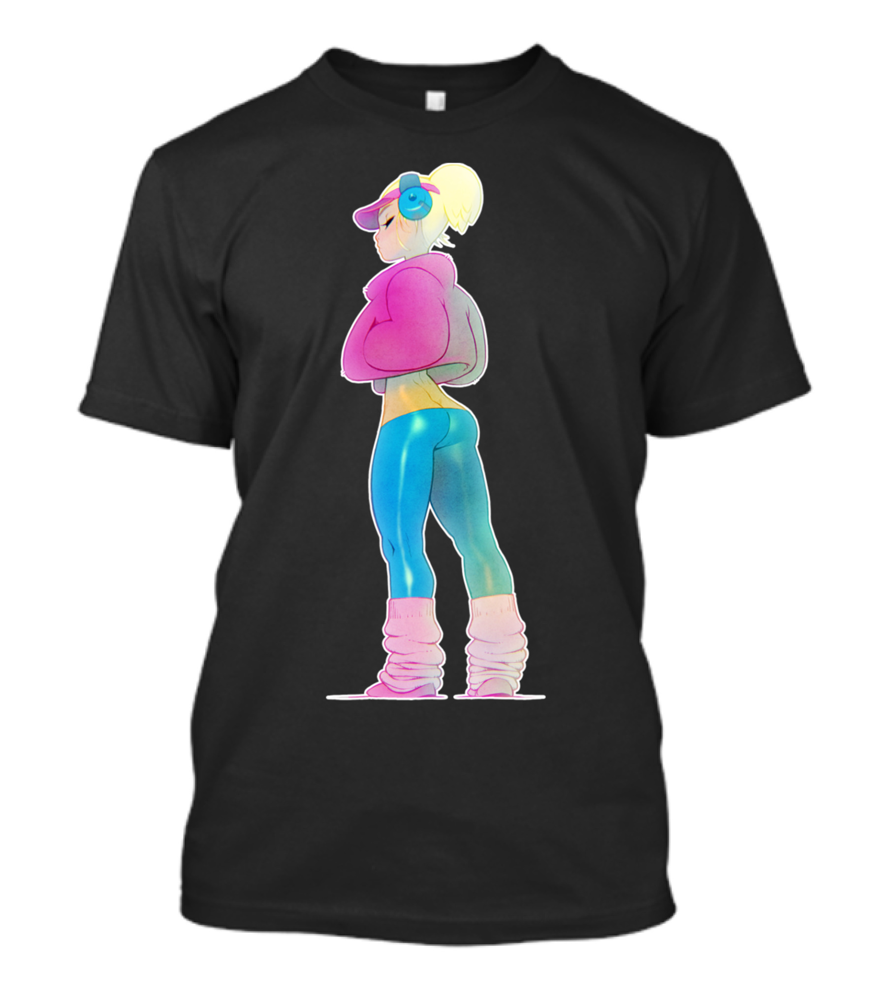 Blue And Pink Athletic Style Girl With Blonde Hair And Visor T-Shirt