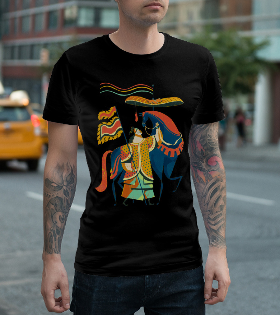 Horse Man Vibrant Medieval Pageantry Scene T-Shirt