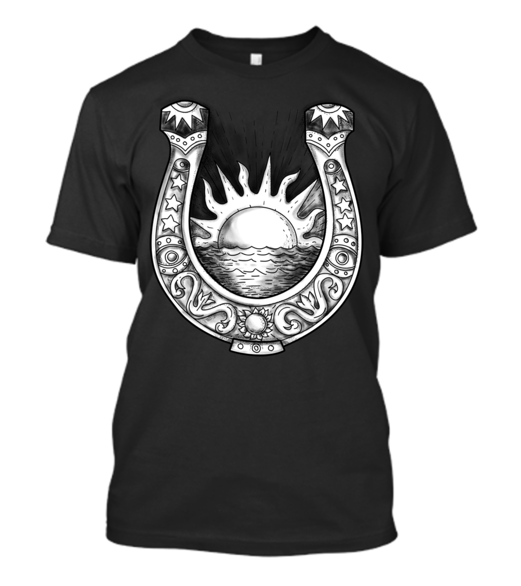 Sun And Sea Within Horseshoe Tattoo T-Shirt