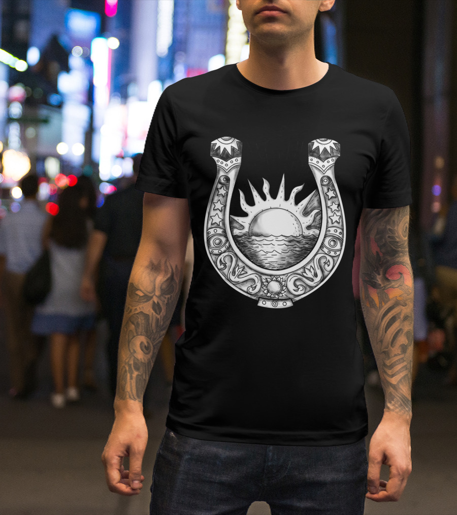 Sun And Sea Within Horseshoe Tattoo T-Shirt