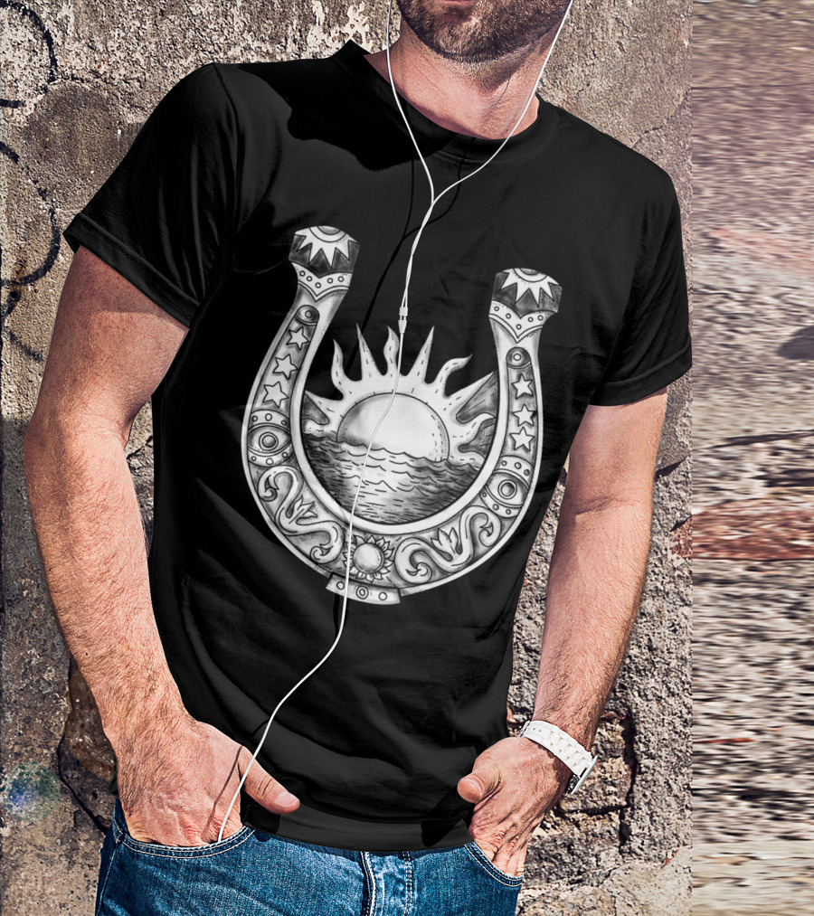 Sun And Sea Within Horseshoe Tattoo T-Shirt