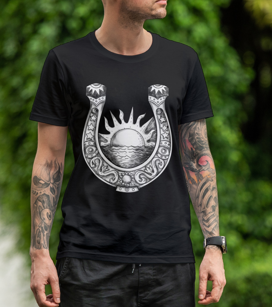 Sun And Sea Within Horseshoe Tattoo T-Shirt
