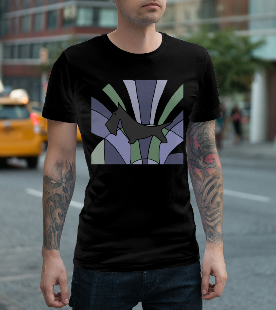 Art Deco Style Scottish Terrier Silhouette on Geometric Background T-Shirt