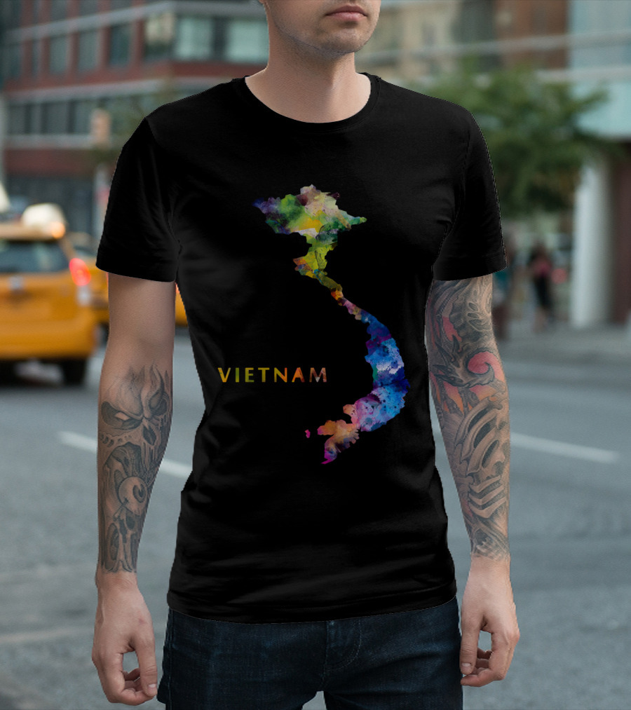 Vietnam Watercolor Map Art Colorful Abstract T-Shirt