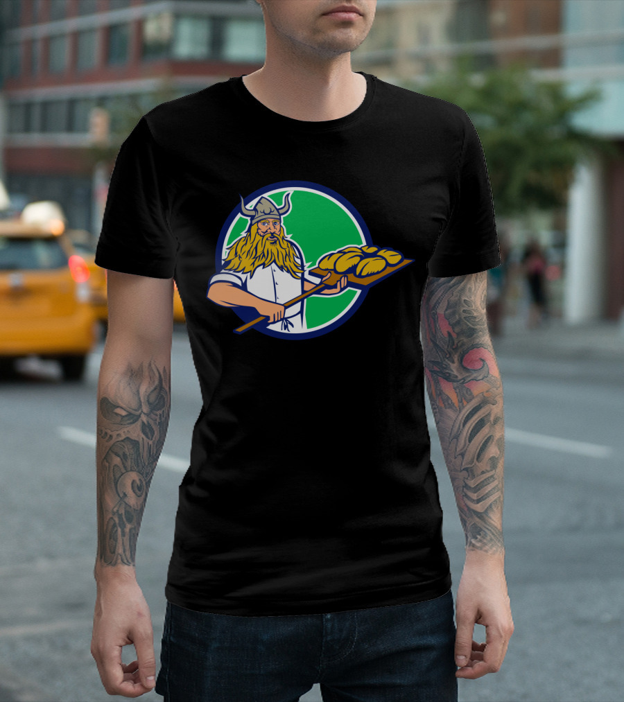 Viking Baker with Peel Holding Dough Circle Retro T-Shirt