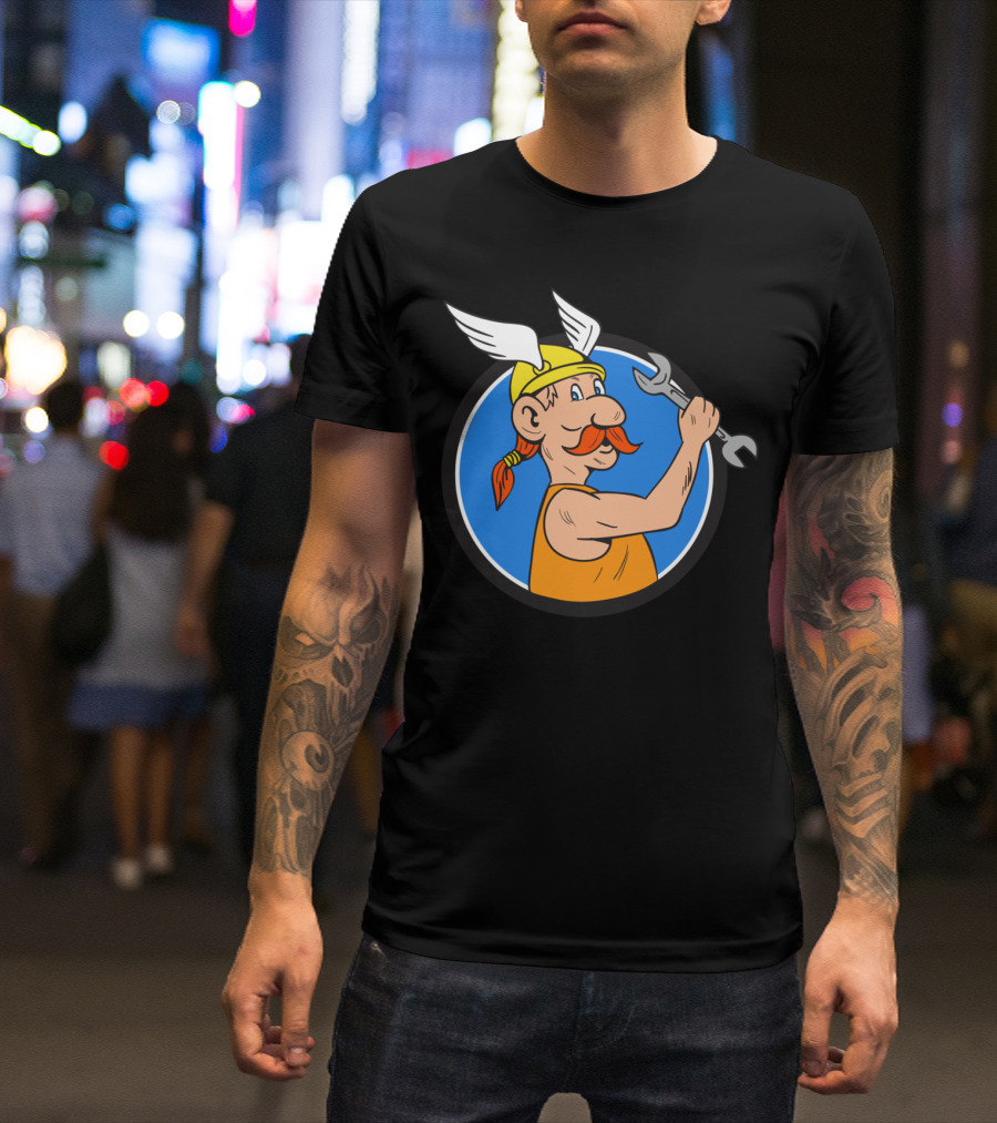 Viking Repairman With Winged Helmet Holding Spanner In Circle T-Shirt