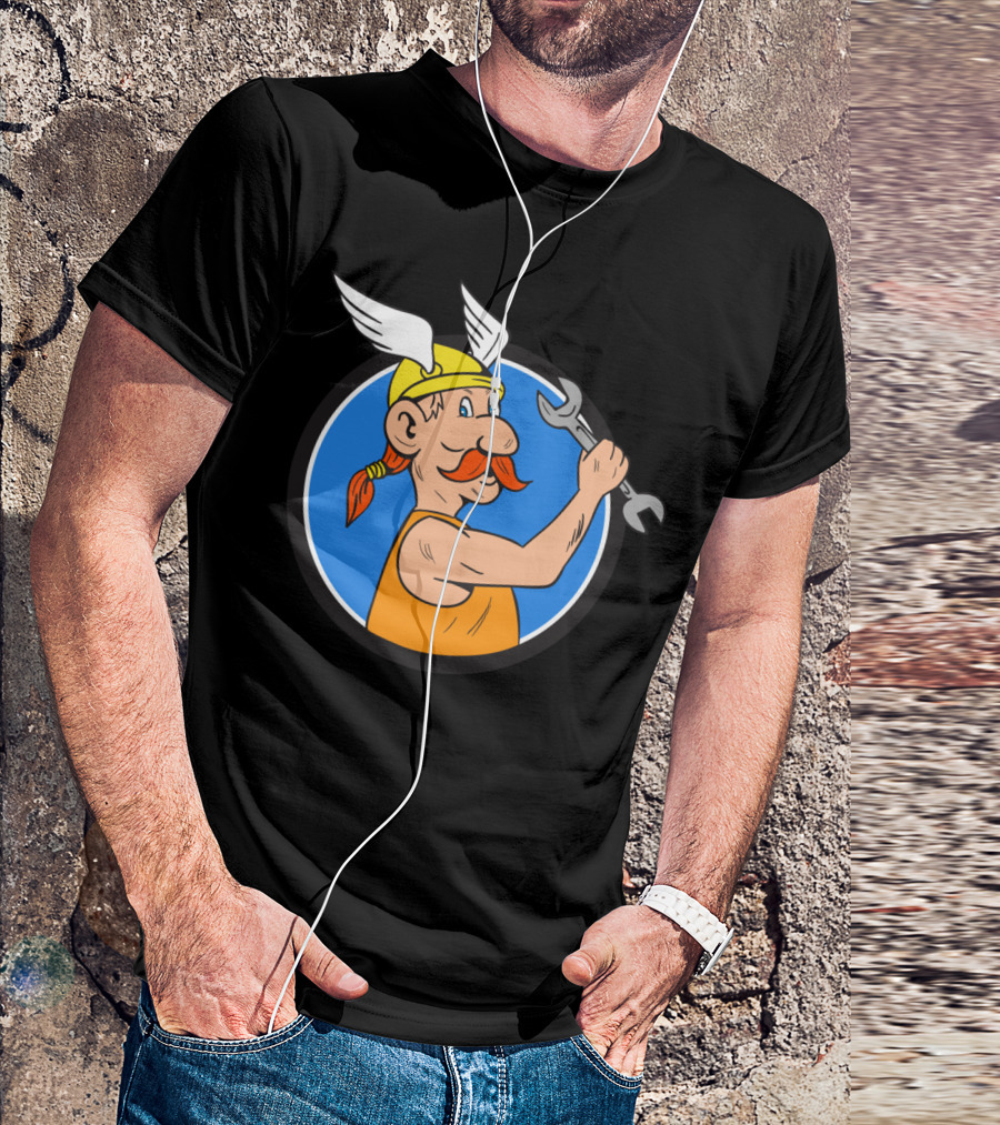 Viking Repairman With Winged Helmet Holding Spanner In Circle T-Shirt