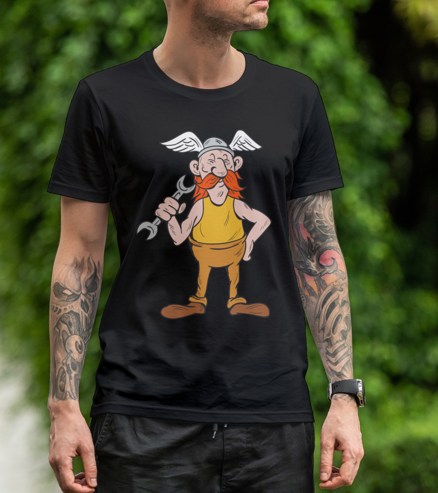 Viking Repairman Holding Spanner With Winged Helmet T-Shirt
