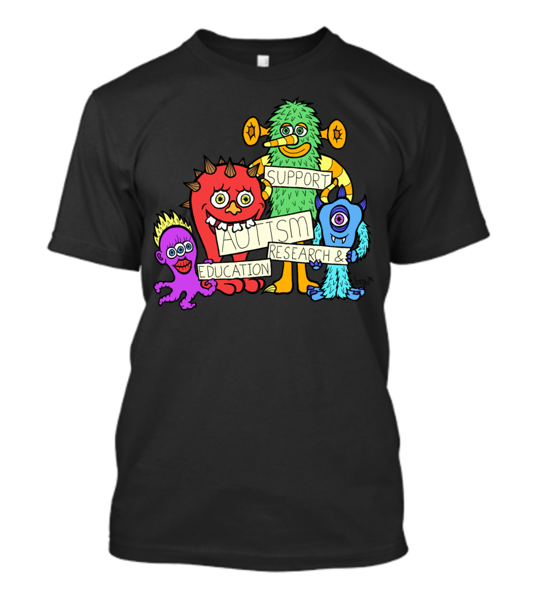 Support Autism Research Education Colorful Cartoon Monsters T-Shirt